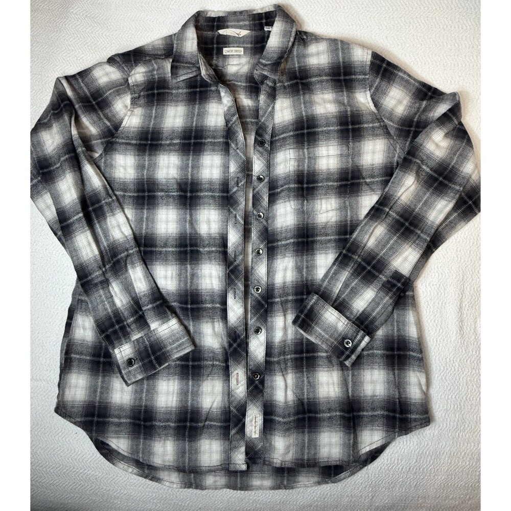 Weatherproof Vintage Womens Flannel Plaid Stretch Button-Up Long Sleeve M Gray